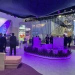 Riyadh Air stand at World Travel Market 2025 with branded hospitality setup.