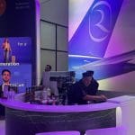 Riyadh Air stand at World Travel Market 2025 with branded hospitality setup.