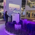 Riyadh Air stand at World Travel Market 2025 with branded hospitality setup.