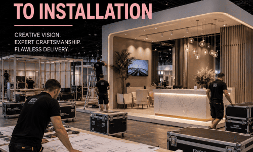 Event fabrication team building a bespoke exhibition stand from concept to installation